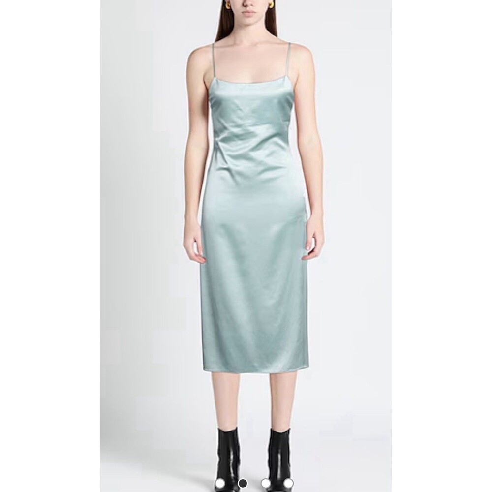OFF-WHITE Satin Slip Midi Dress Light Blue NWT 36 Retail $1200